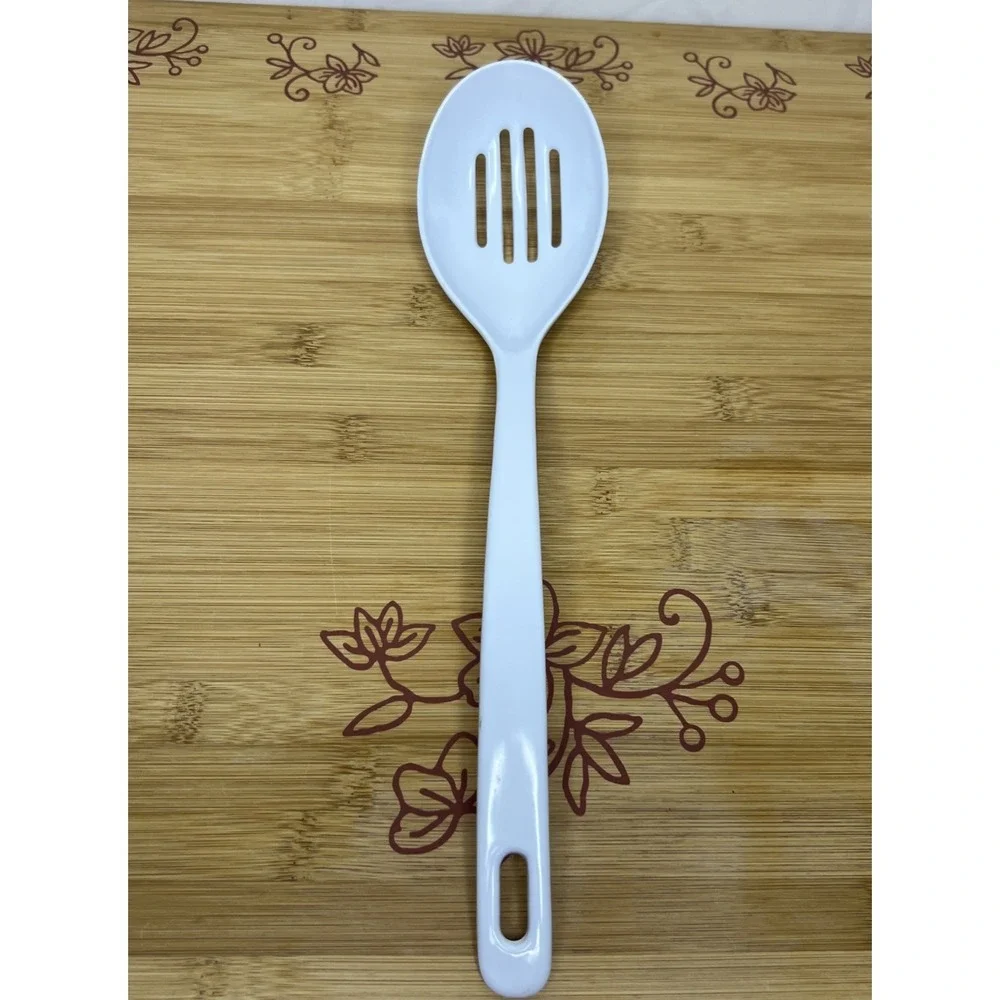 Melamine White Slotted Serving Spoon‎ JP-636  Vintage- 11.5 inches